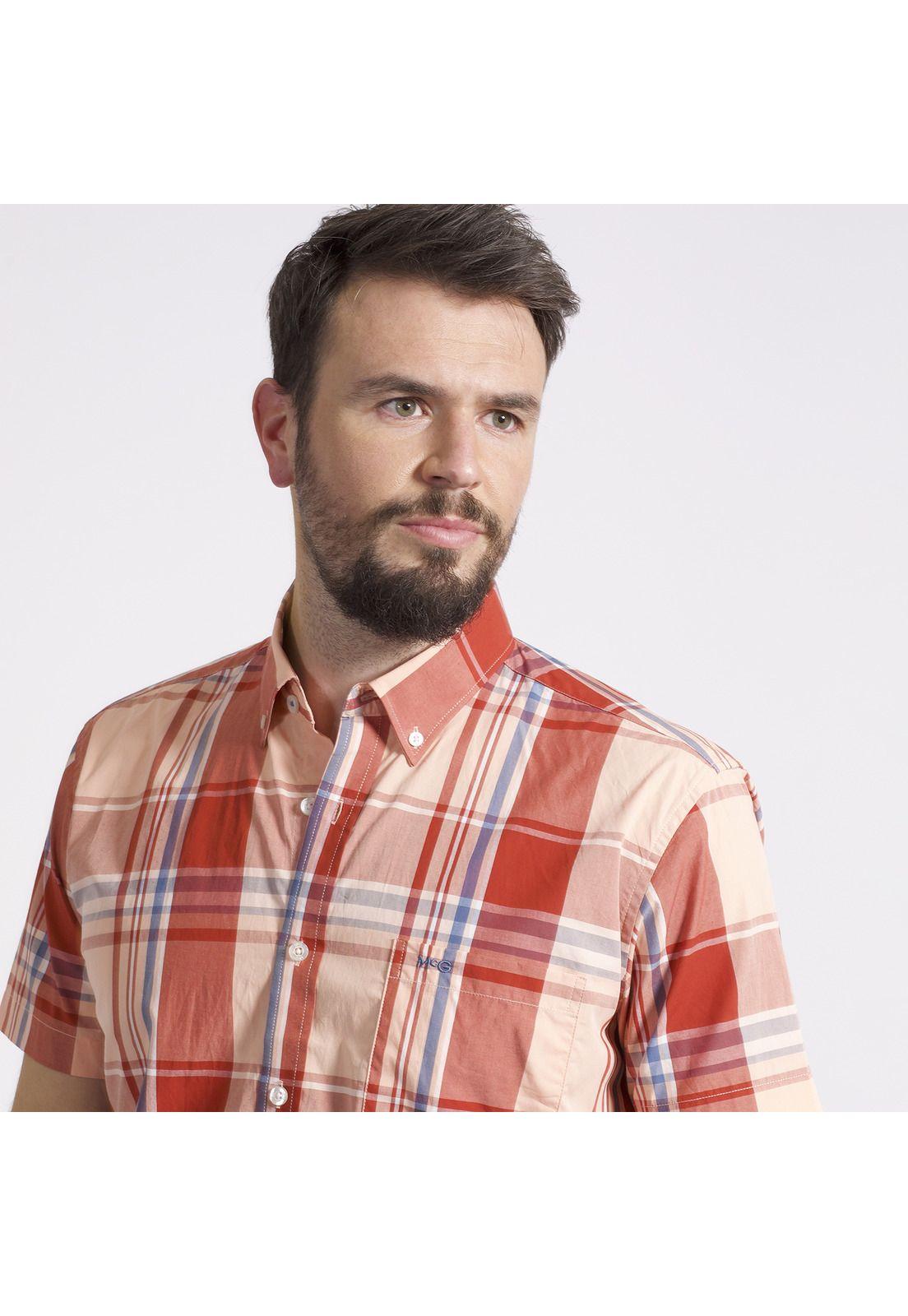 Camisa Manga Corta Escocesa Regular Fit Algodón Rojo-1