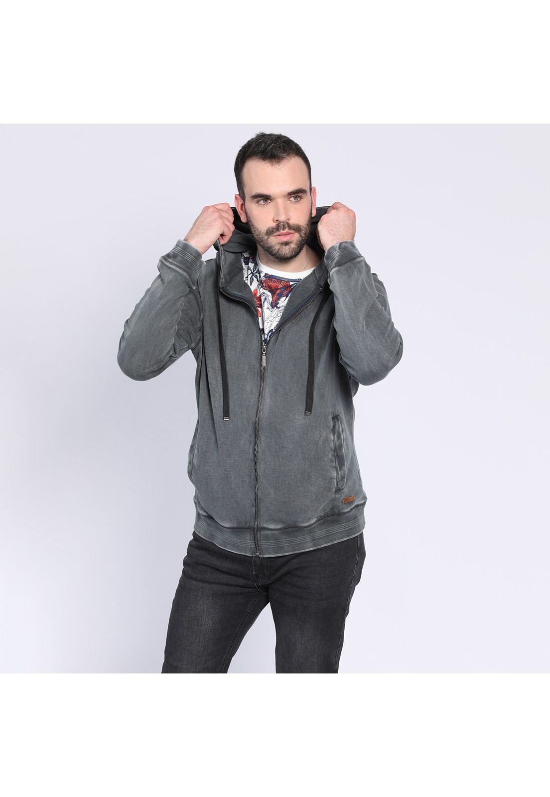 Polerón Full Zipper Con Capucha Gris claro-0