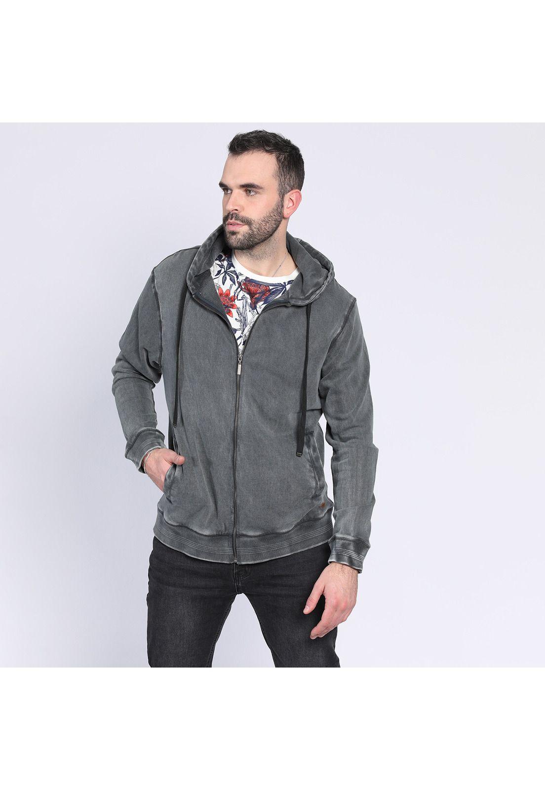 Polerón Full Zipper Con Capucha Gris claro-2