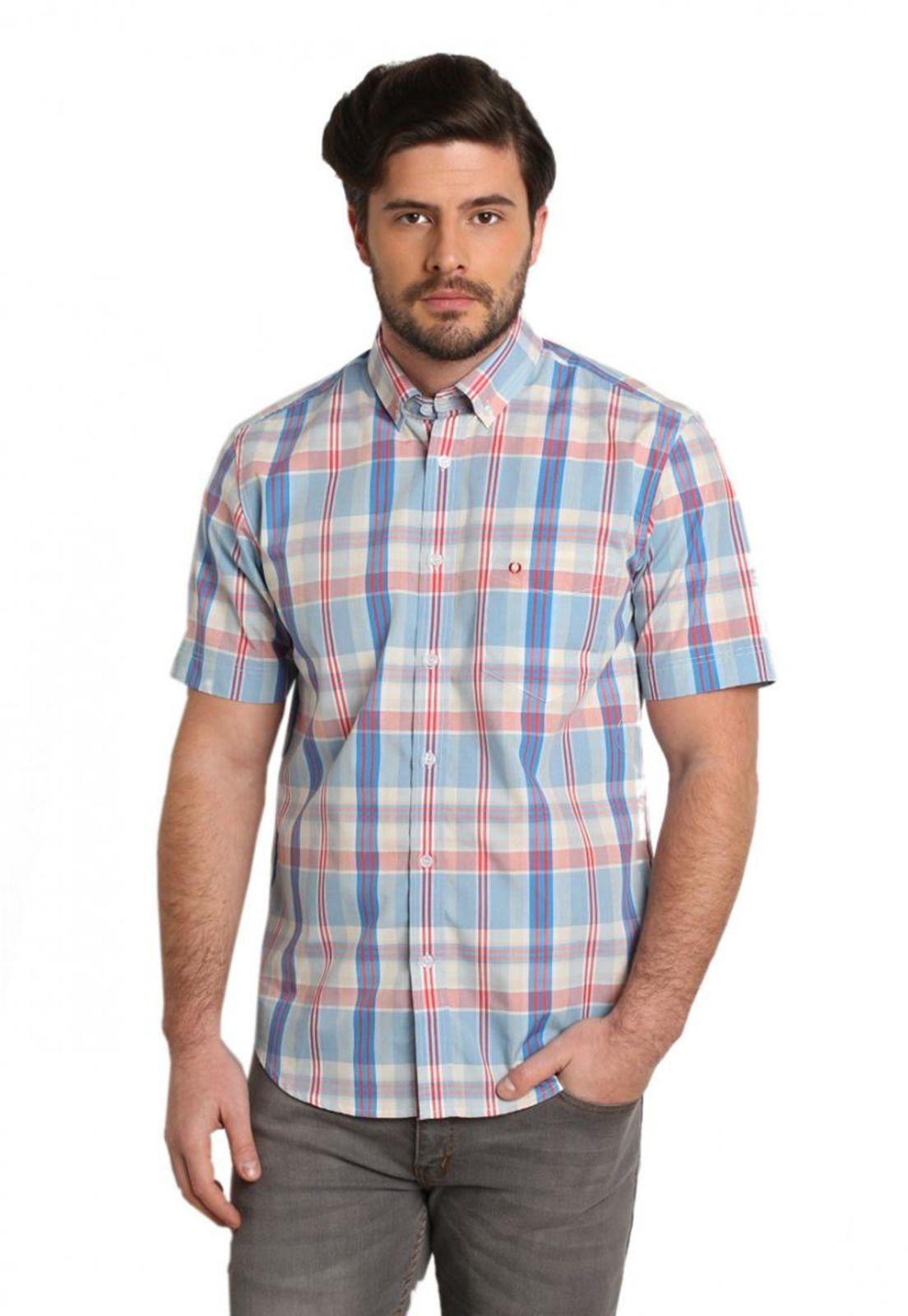 Camisa Cuello Americano Celeste/Gris-0