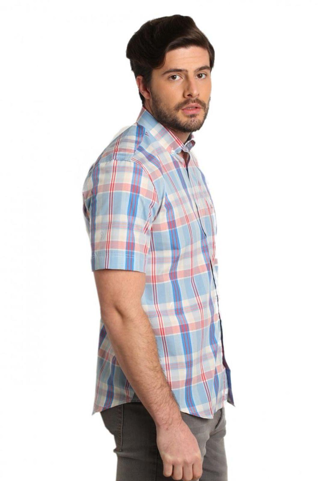 Camisa Cuello Americano Celeste/Gris-1