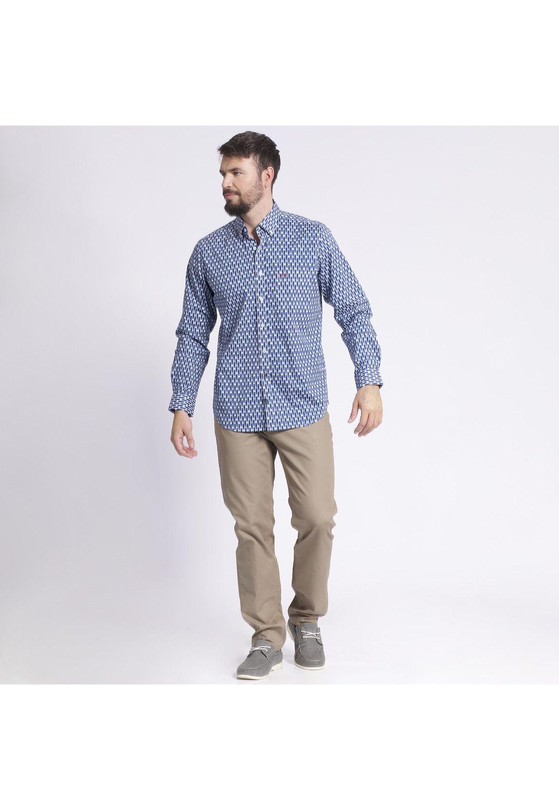 Camisa Manga Larga Estampada Comfort Tech Azul-0