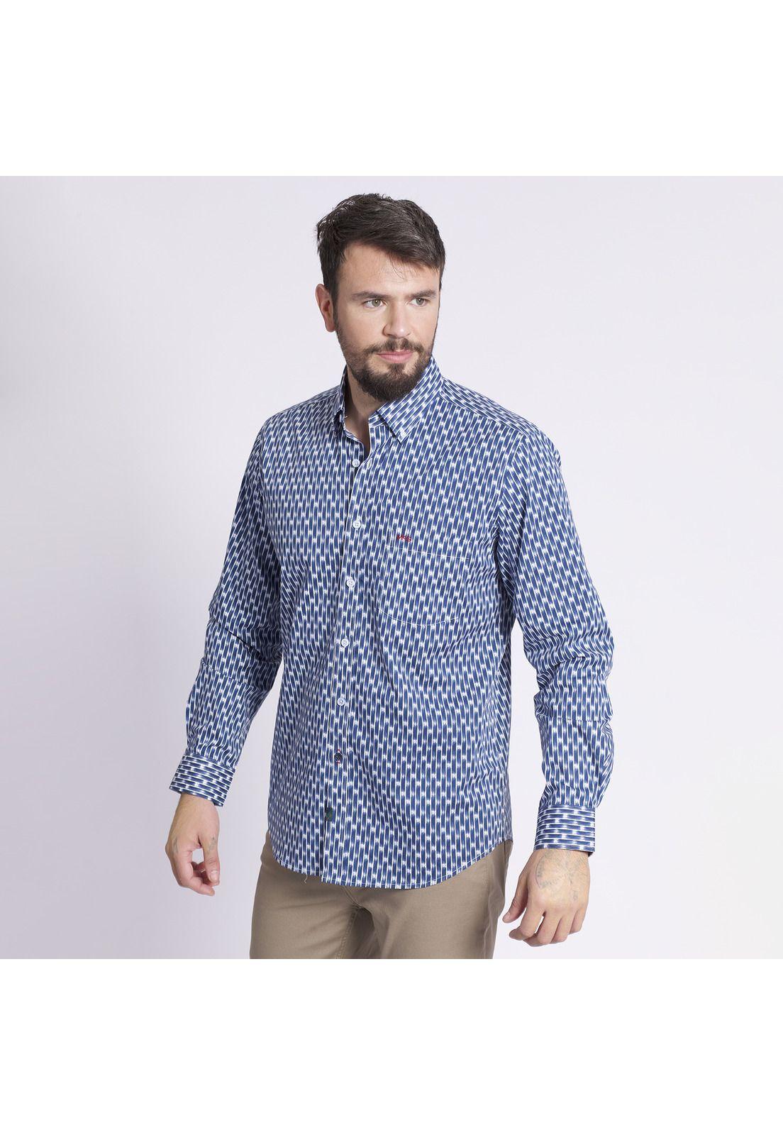 Camisa Manga Larga Estampada Comfort Tech Azul-1