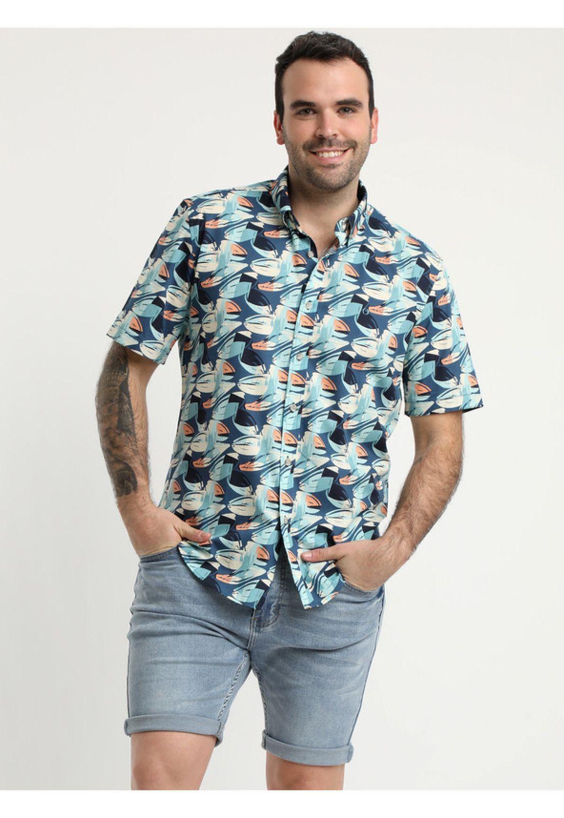 Camisa Estampada Algodón Mc Azul-0