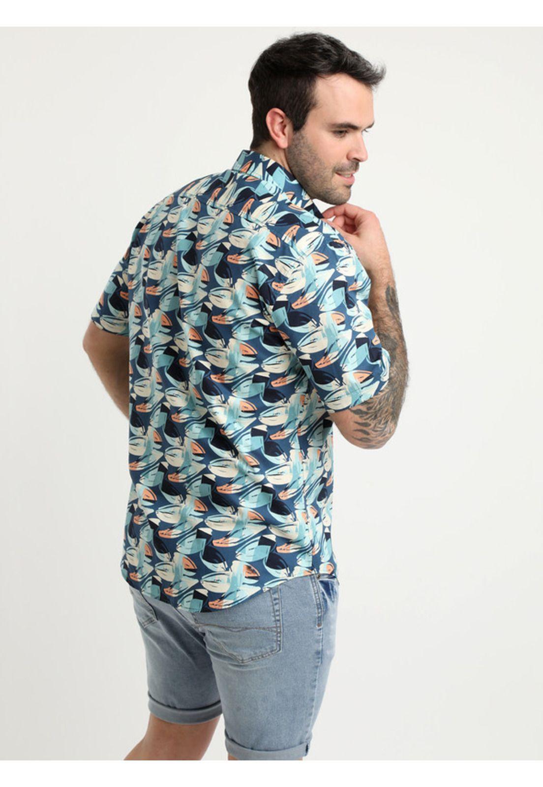 Camisa Estampada Algodón Mc Azul-1