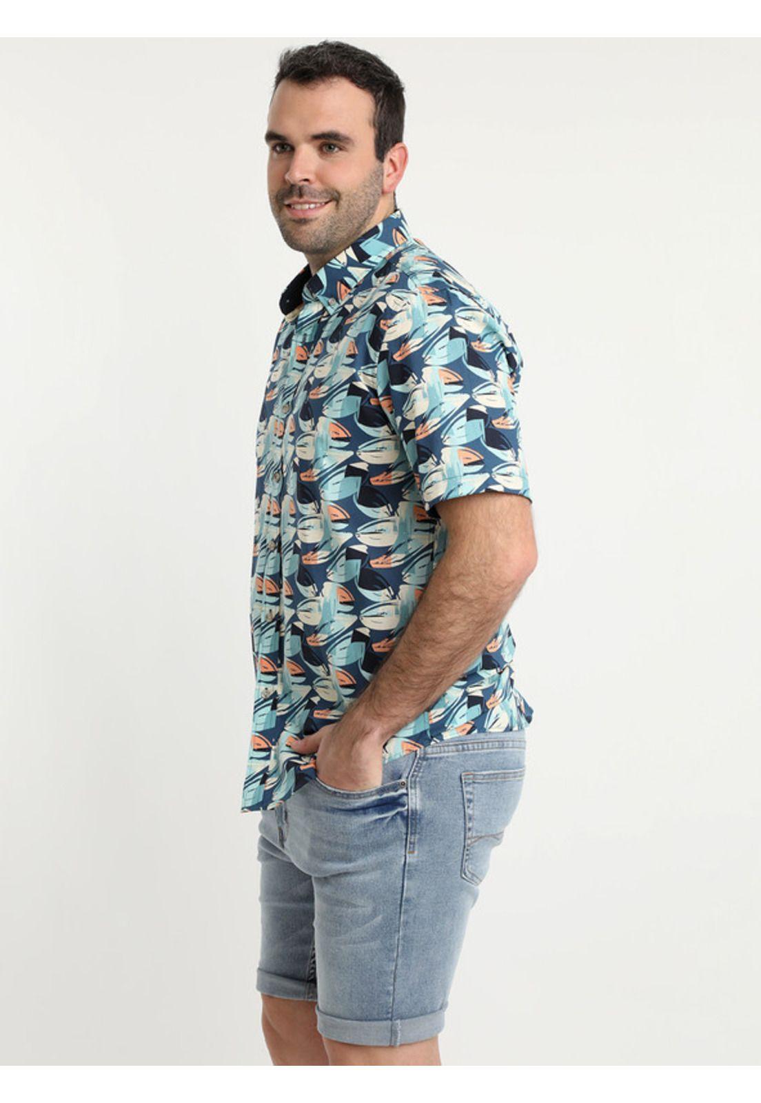 Camisa Estampada Algodón Mc Azul-2