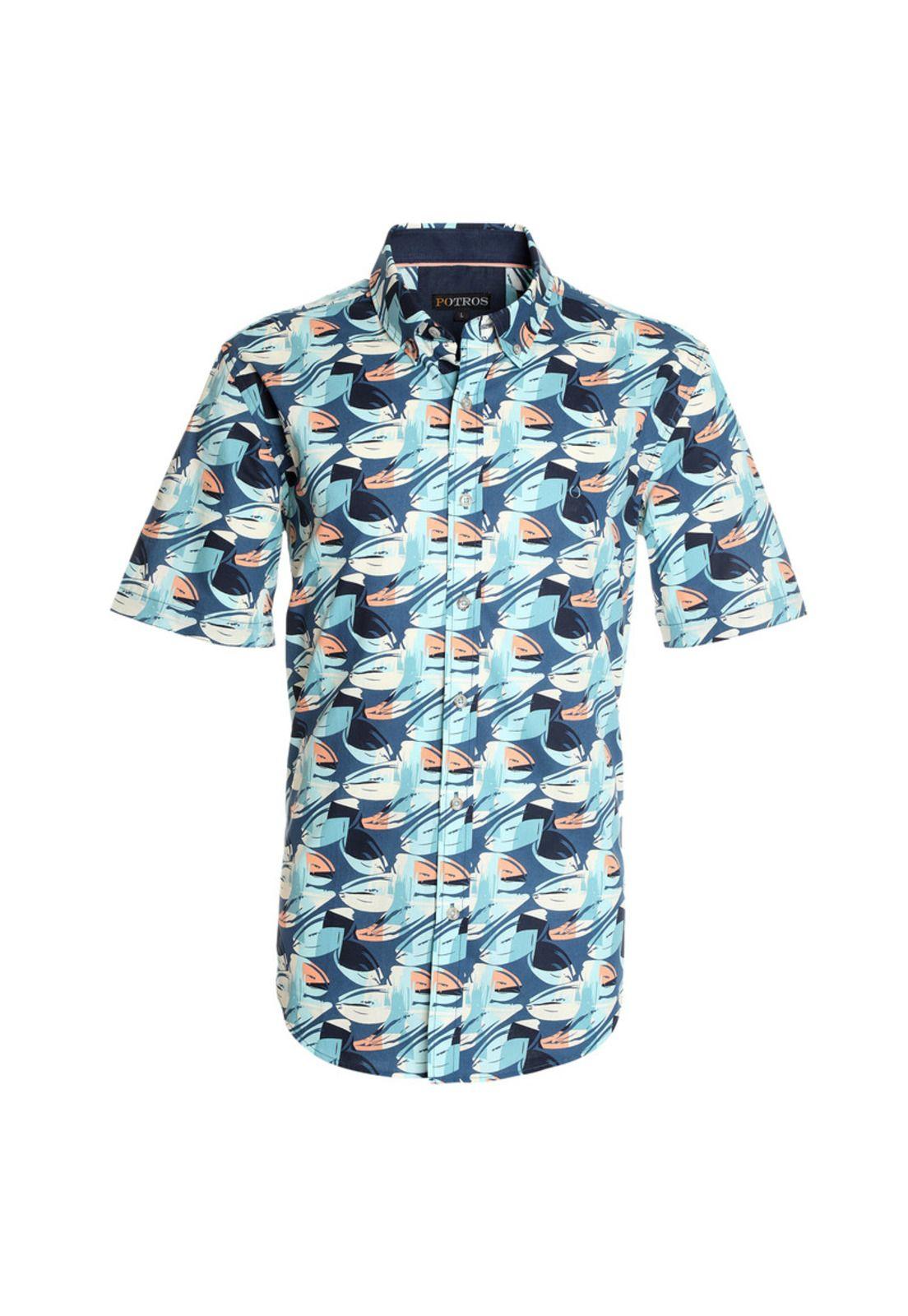 Camisa Estampada Algodón Mc Azul-3