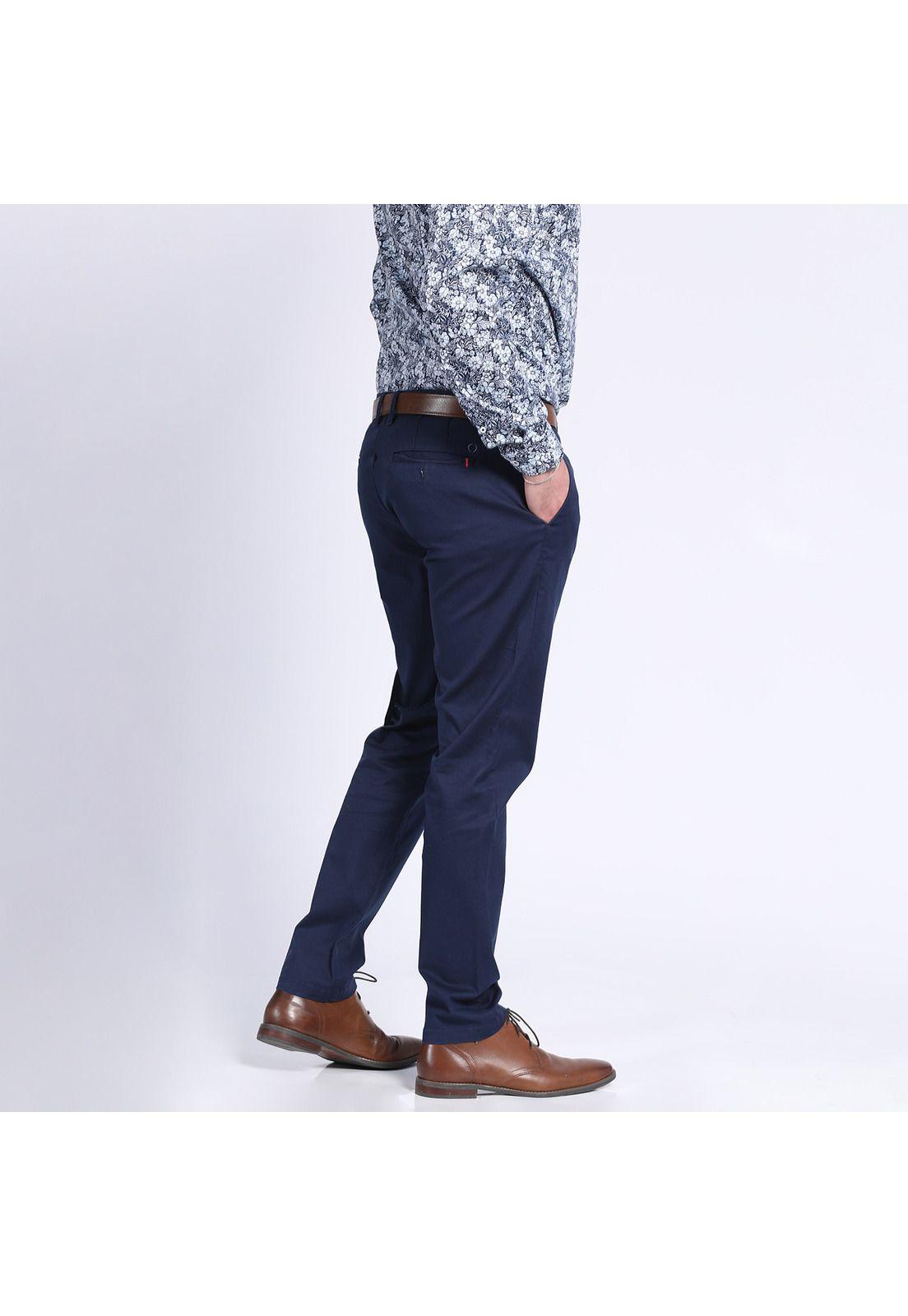 Pantalón Gabardina Spandex Frente Plano Slim Fit Azul marino-1