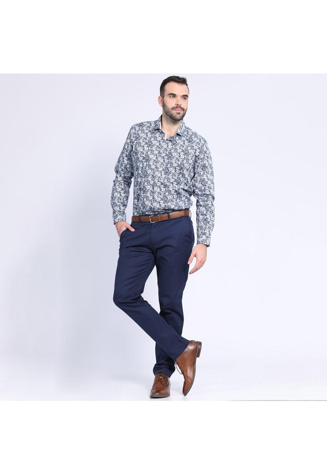 Pantalón Gabardina Spandex Frente Plano Slim Fit Azul marino-2