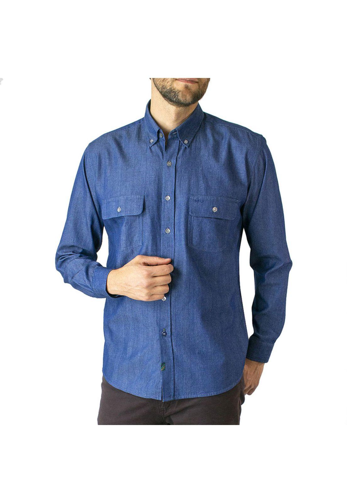 Camisa Espigas Denim Look Regular Fit-0