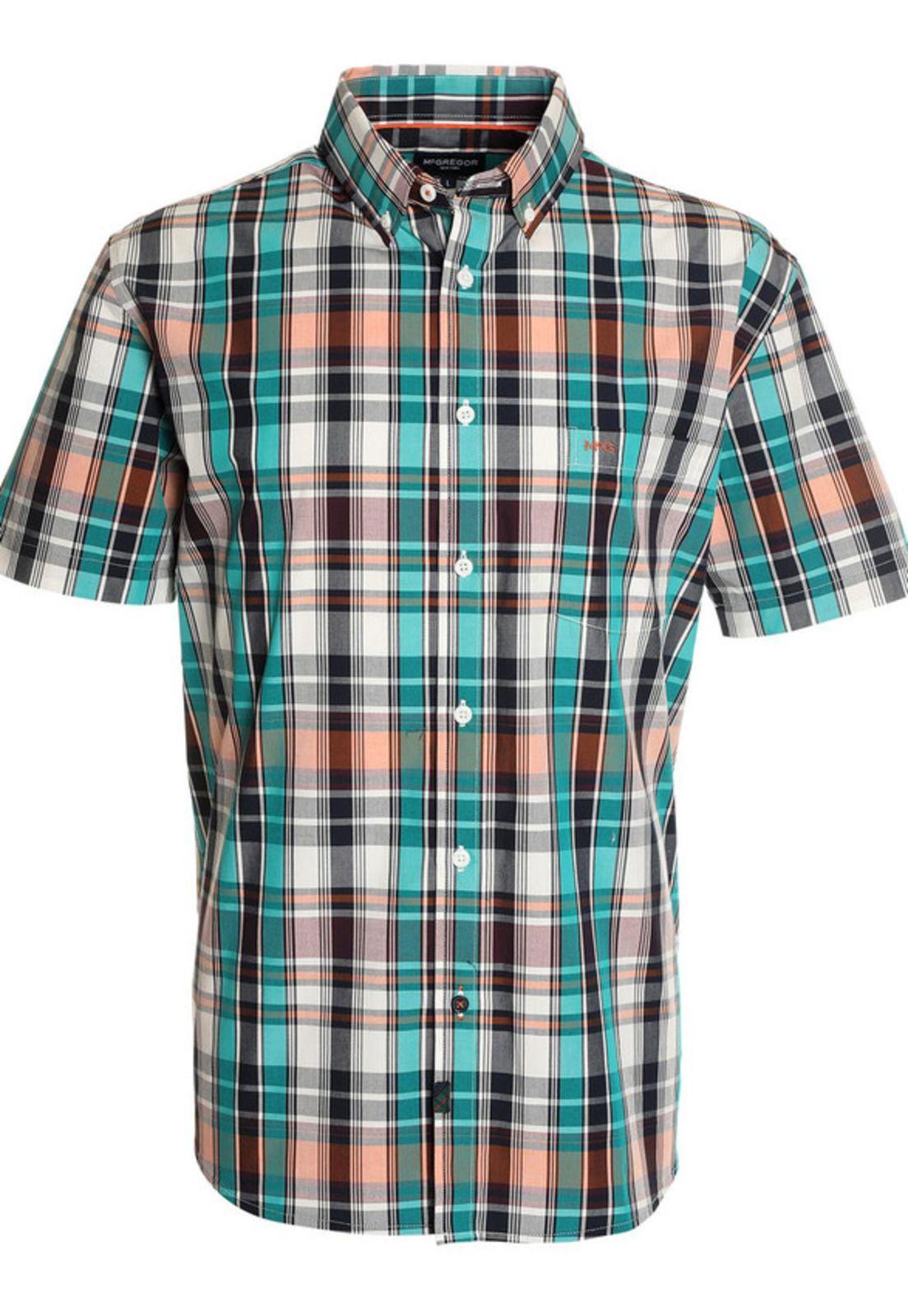 Camisa Manga Corta Escocesa Regular Fit Algodón Turquesa-3