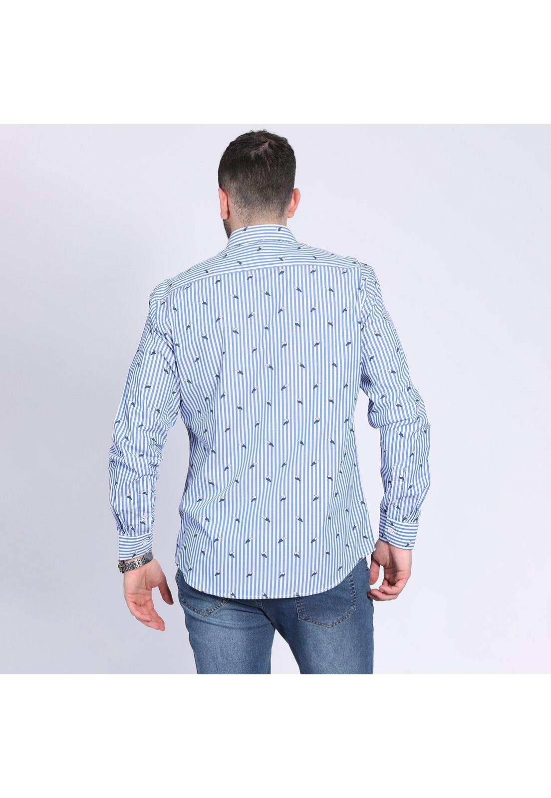 Camisa Listada Estampada Azul-1
