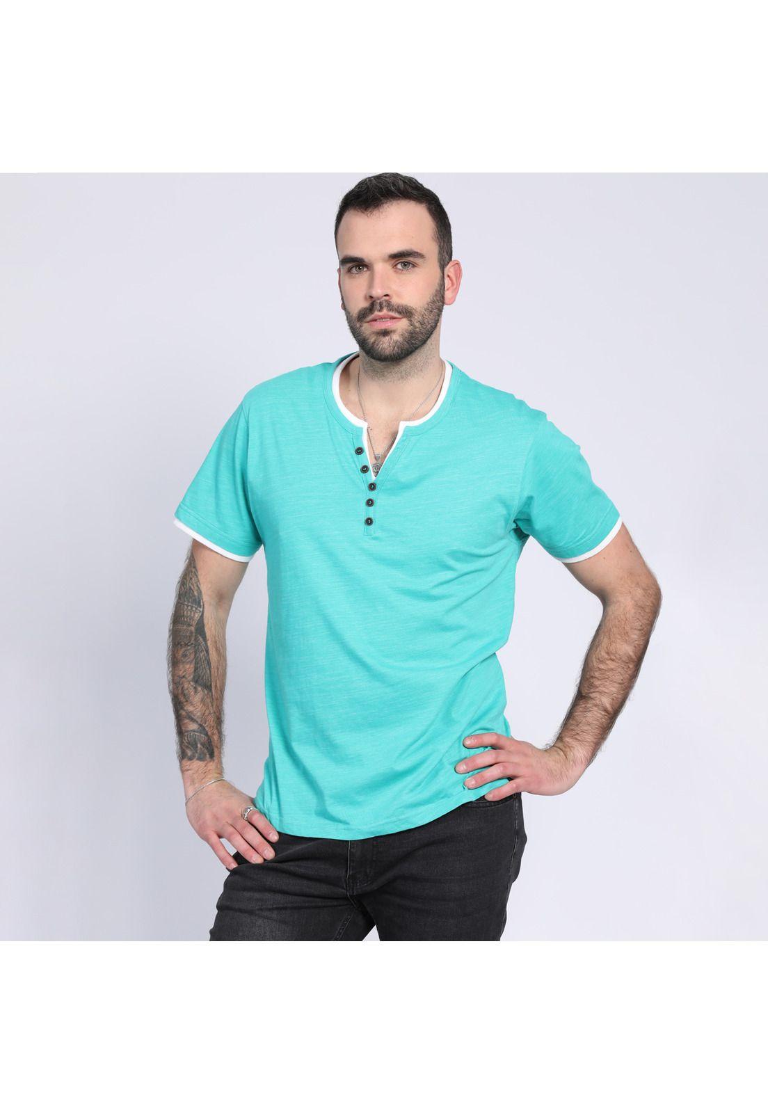 Polera Jersey Slub Con Boton Turquesa-0