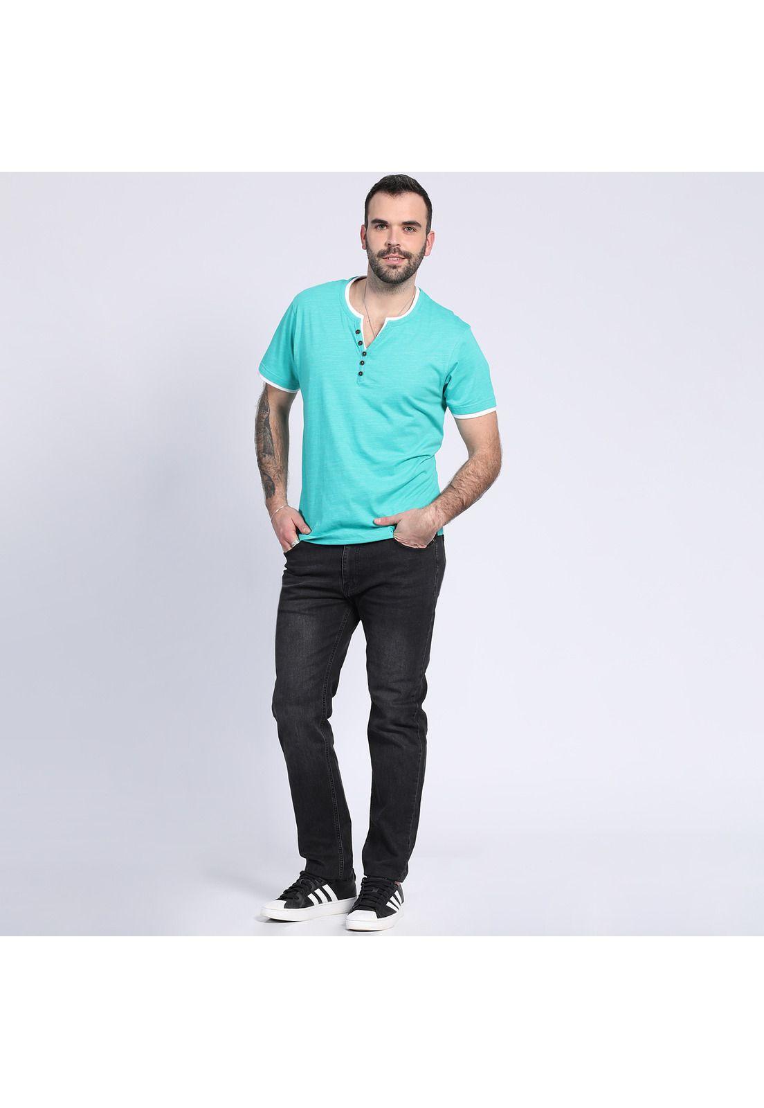 Polera Jersey Slub Con Boton Turquesa-2