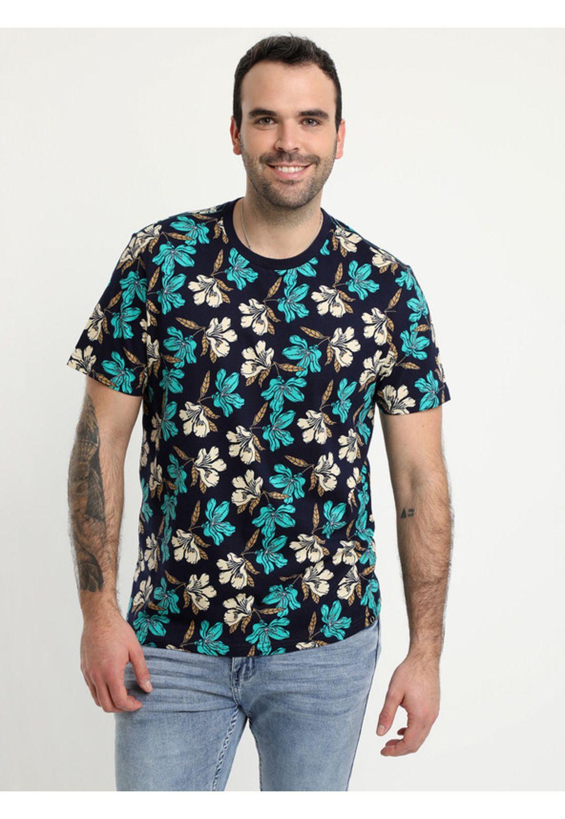 Polera Cuello Redondo Estampada Azul-0