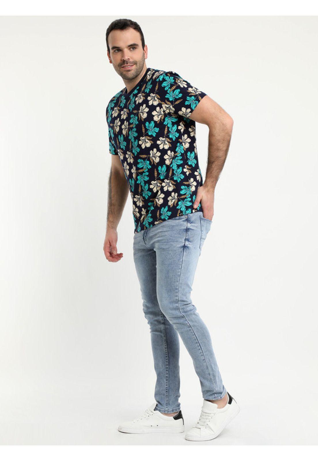 Polera Cuello Redondo Estampada Azul-2