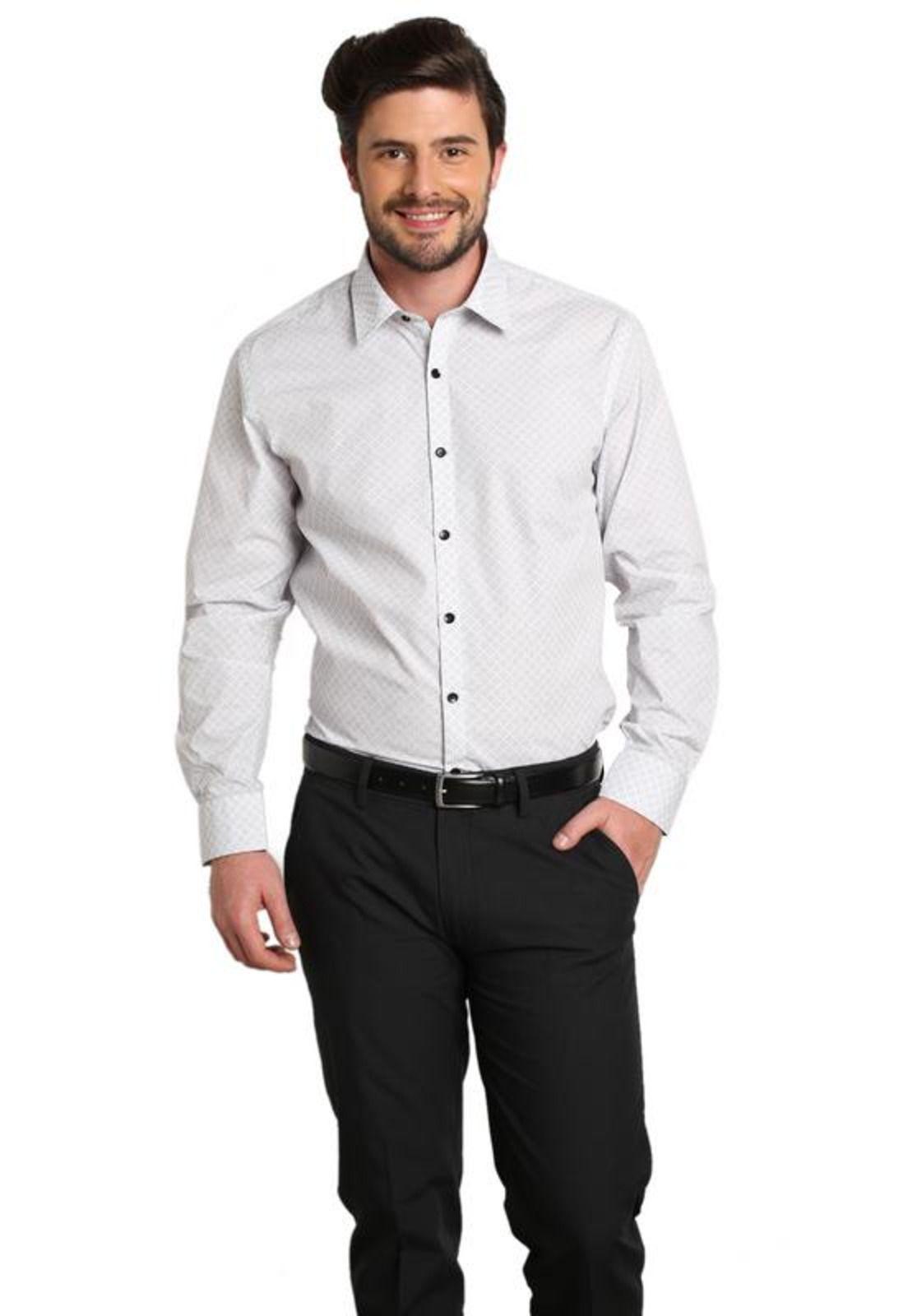 Camisa Estampada Slim Fit Gris Claro-0