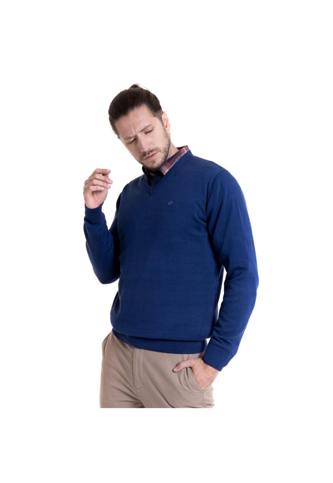 Sweater Cuello V Celeste-0