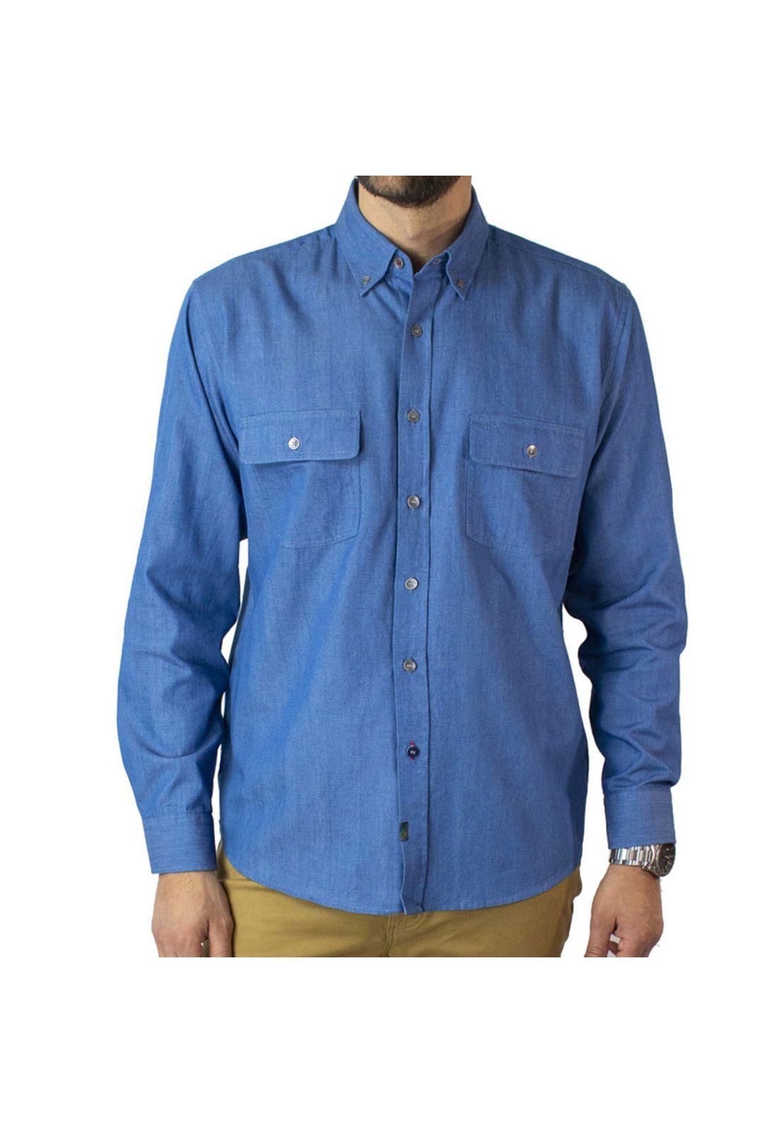 Camisa Espigas Denim Look Regular Fit-0