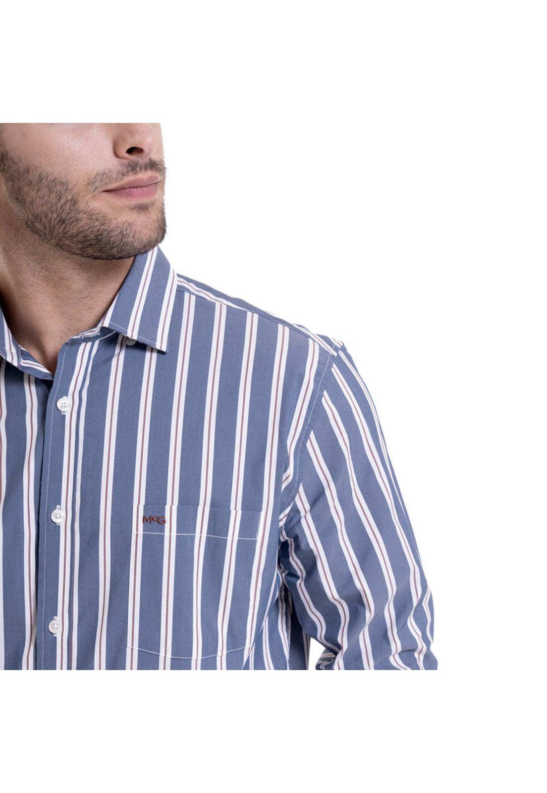 Camisa Rayas Hombre Manga Larga Comfort Fit Azul Melange-3