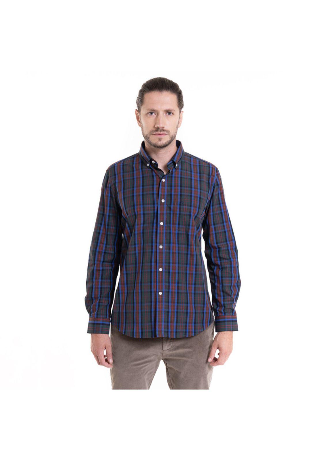 Camisa Trevira Fantasía Azul Cuadros Hombre Manga Larga-0