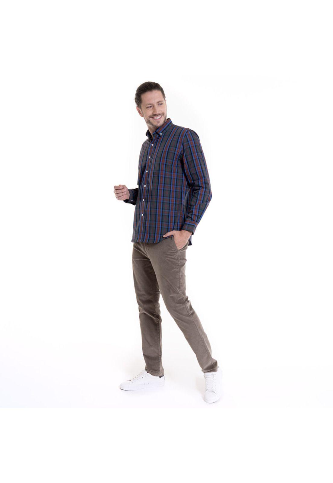 Camisa Trevira Fantasía Azul Cuadros Hombre Manga Larga-2