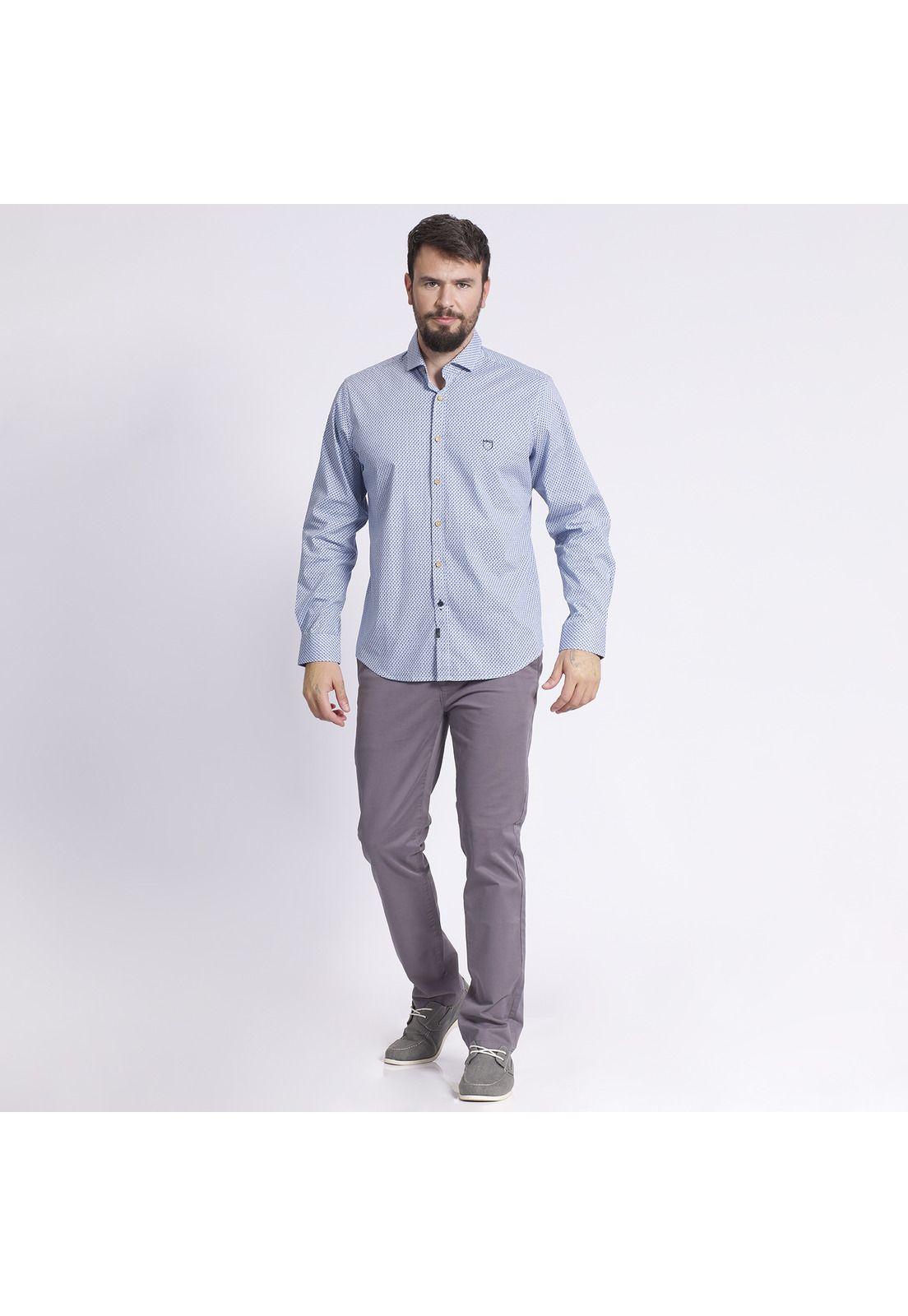 Camisa Manga Larga Estampada Comfort Tech Azul oscuro-0