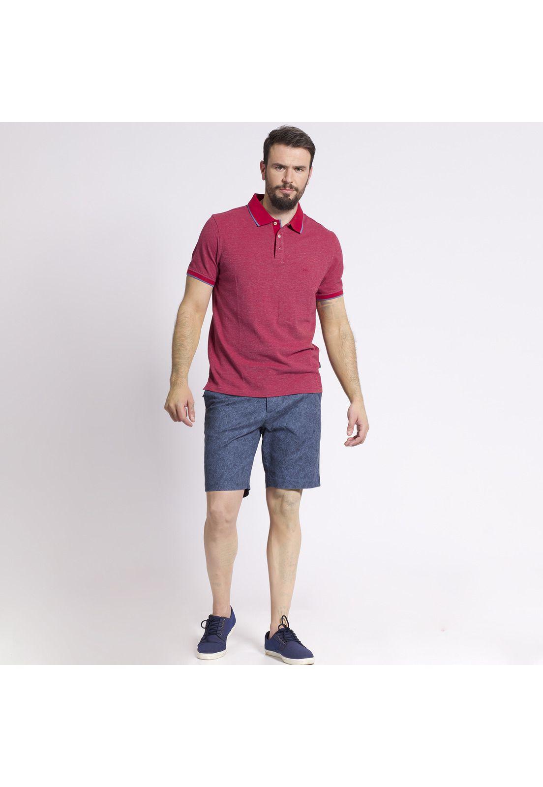 Polera Manga Corta Cuello Tejido Regular Fit Jacquard Azul-0