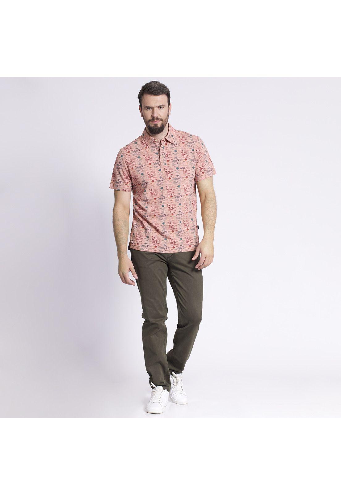 Polera Manga Corta Piqué Jacquard Regular Fit Estampada Naranja-0