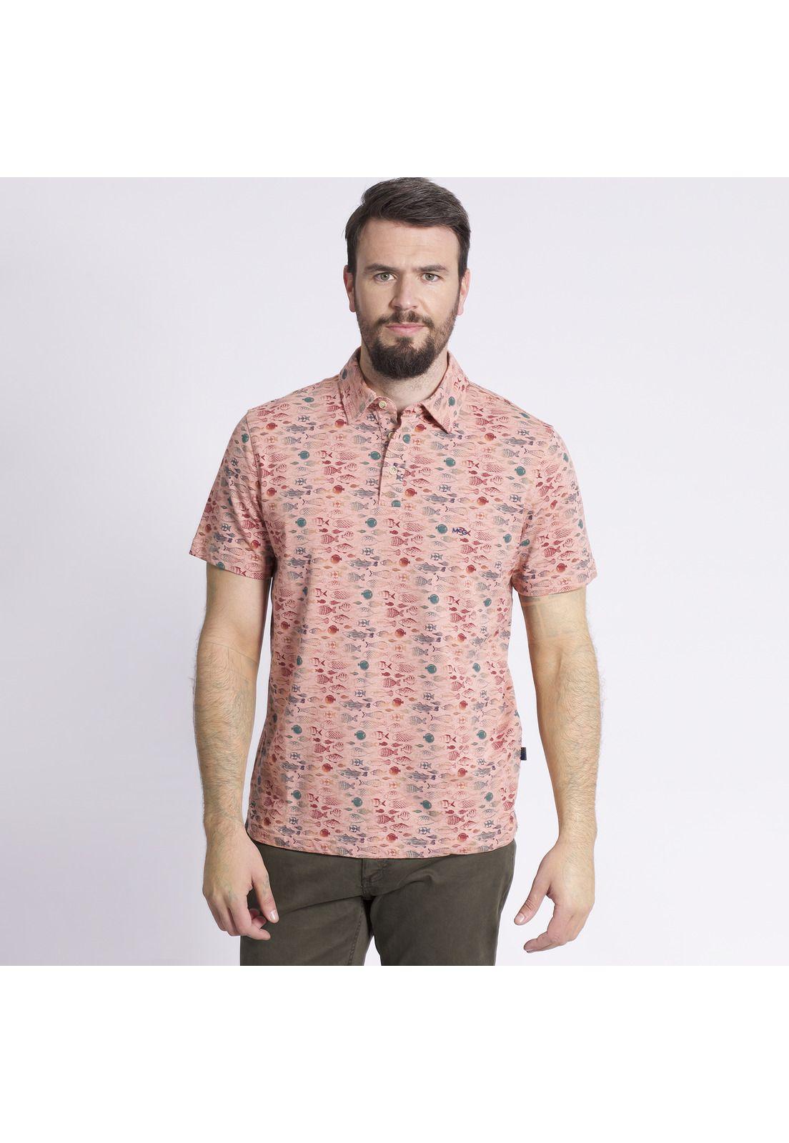Polera Manga Corta Piqué Jacquard Regular Fit Estampada Naranja-1