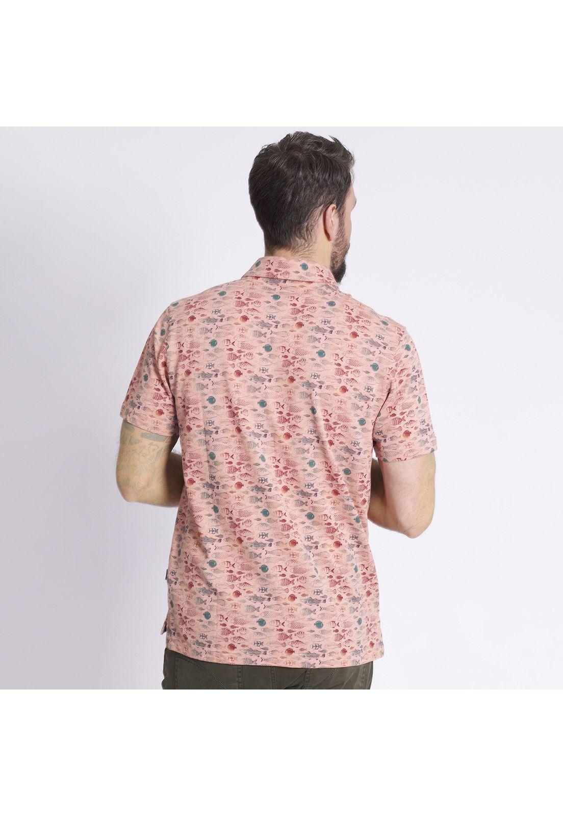 Polera Manga Corta Piqué Jacquard Regular Fit Estampada Naranja-3