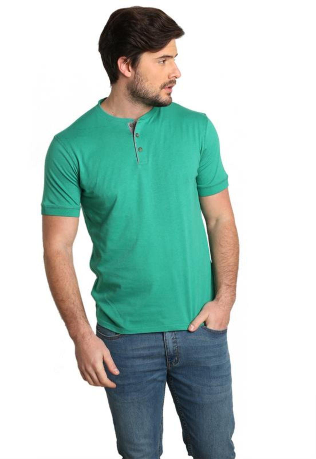 Polera Estilo Henley Verde Medio-0