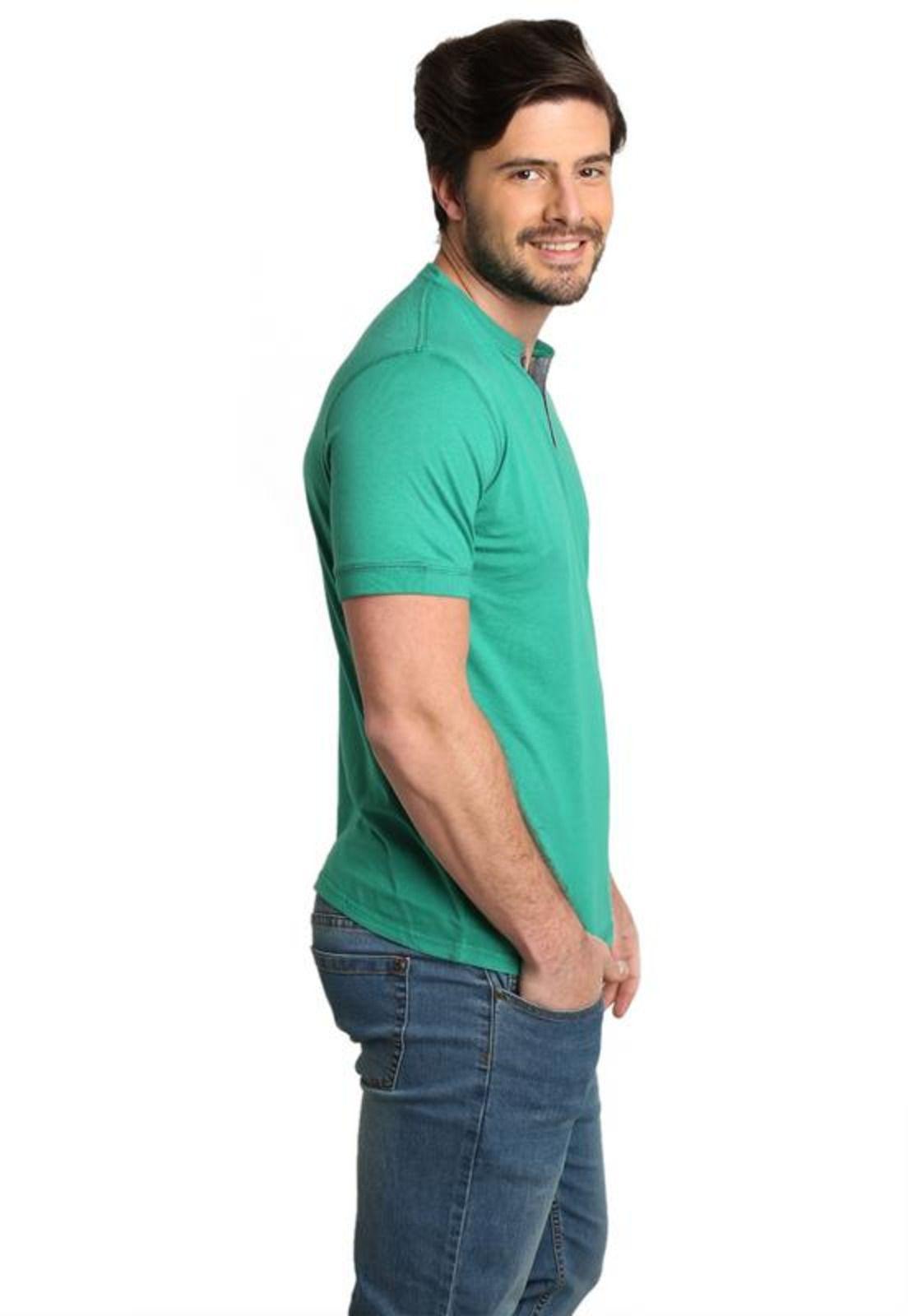 Polera Estilo Henley Verde Medio-1