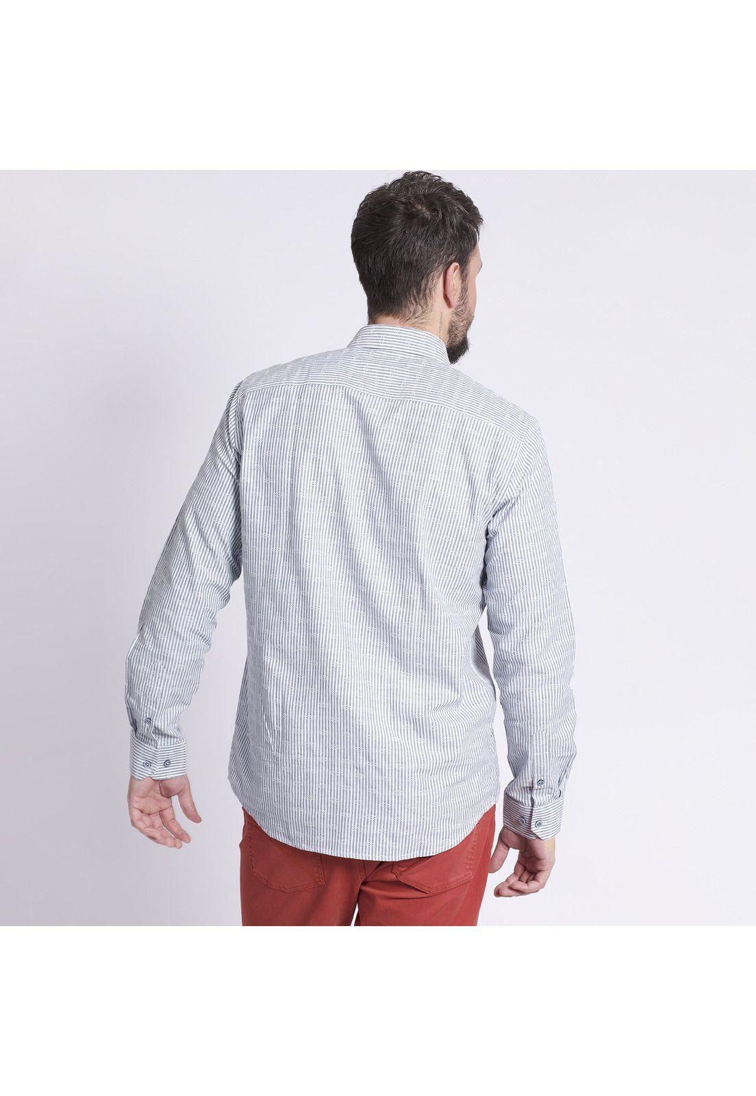 Camisa Manga Larga Listada Comfort Fit Jacquard Azul-0