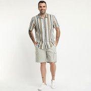Camisa Lino Estampada Cuello Sport Verde musgo-3