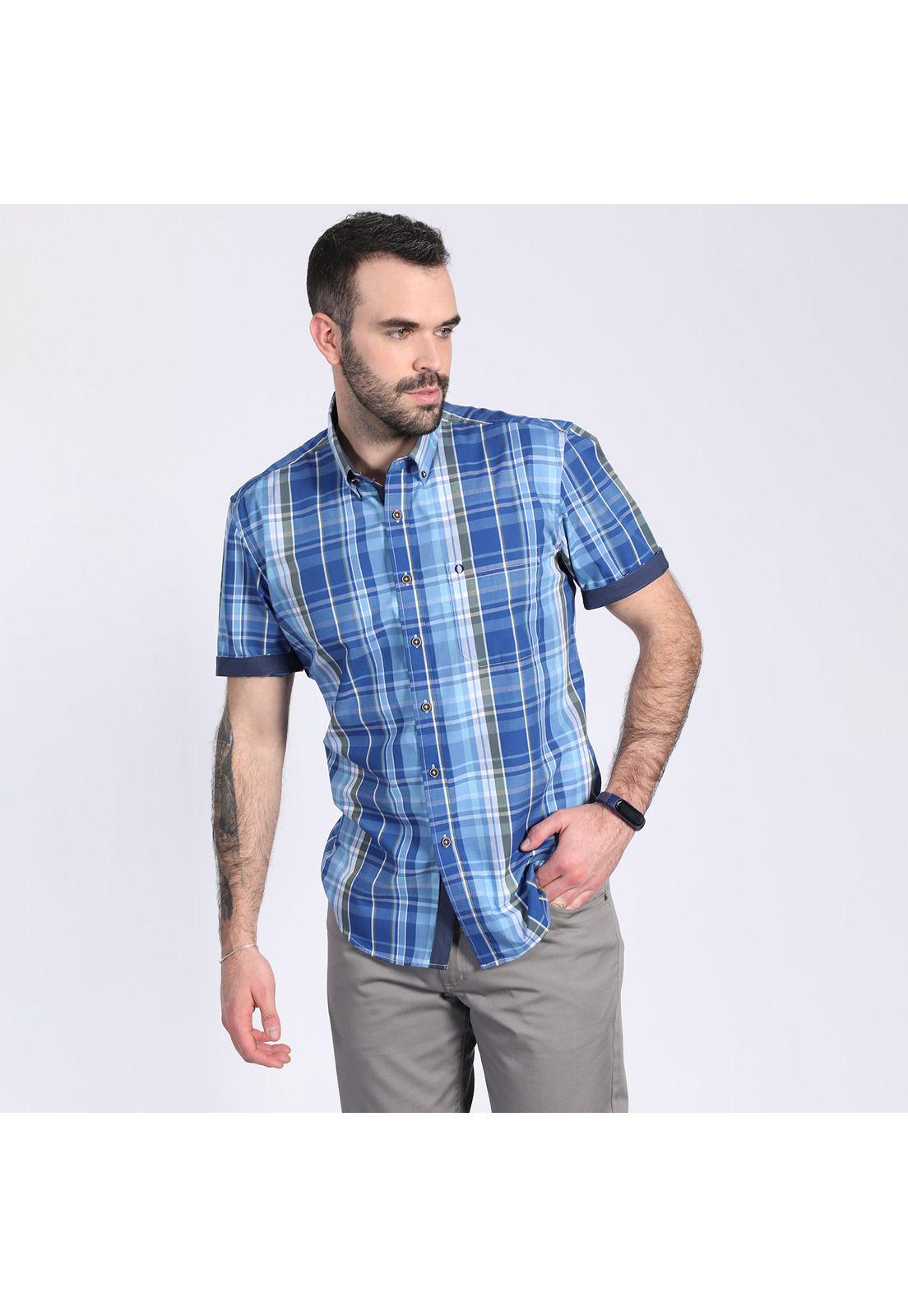 Camisa Cuadros Multicolor Azul-0