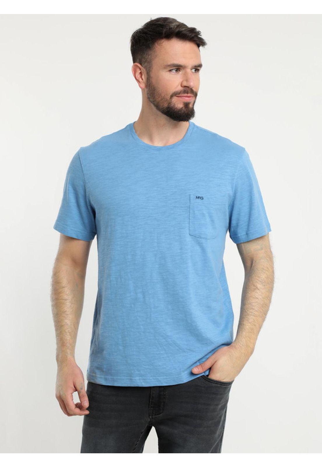 Polera Manga Corta Bolsillo Regular Fit Texturada Celeste Medio-1