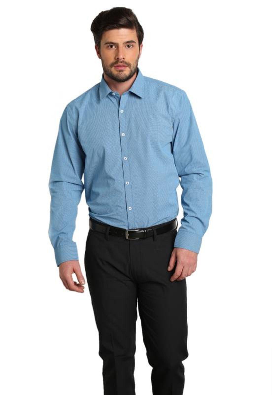 Camisa Estampada Slim Fit Azul-0