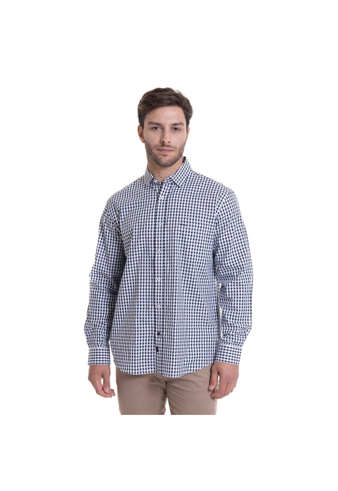 Camisa Cuadrillé Regular Fit Azul Marino-0
