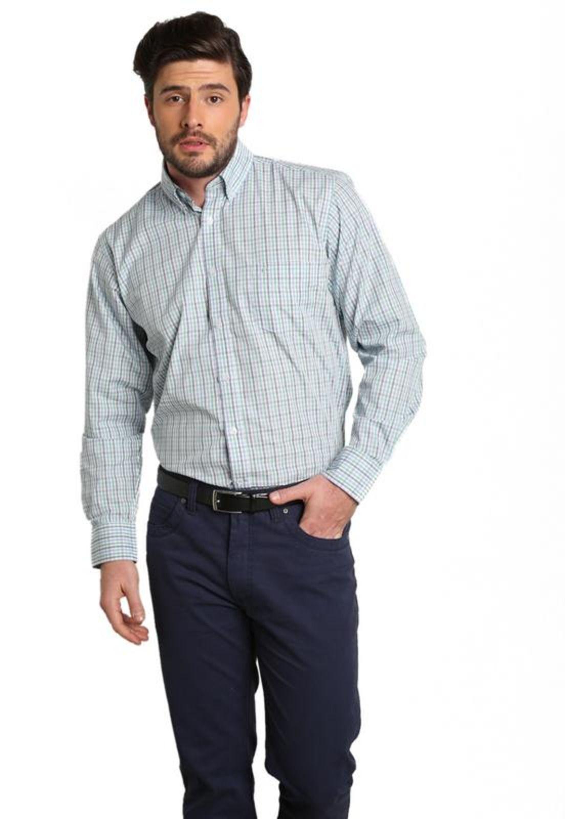 Camisa Cuello Americano Classic Fit Agua Medio-0