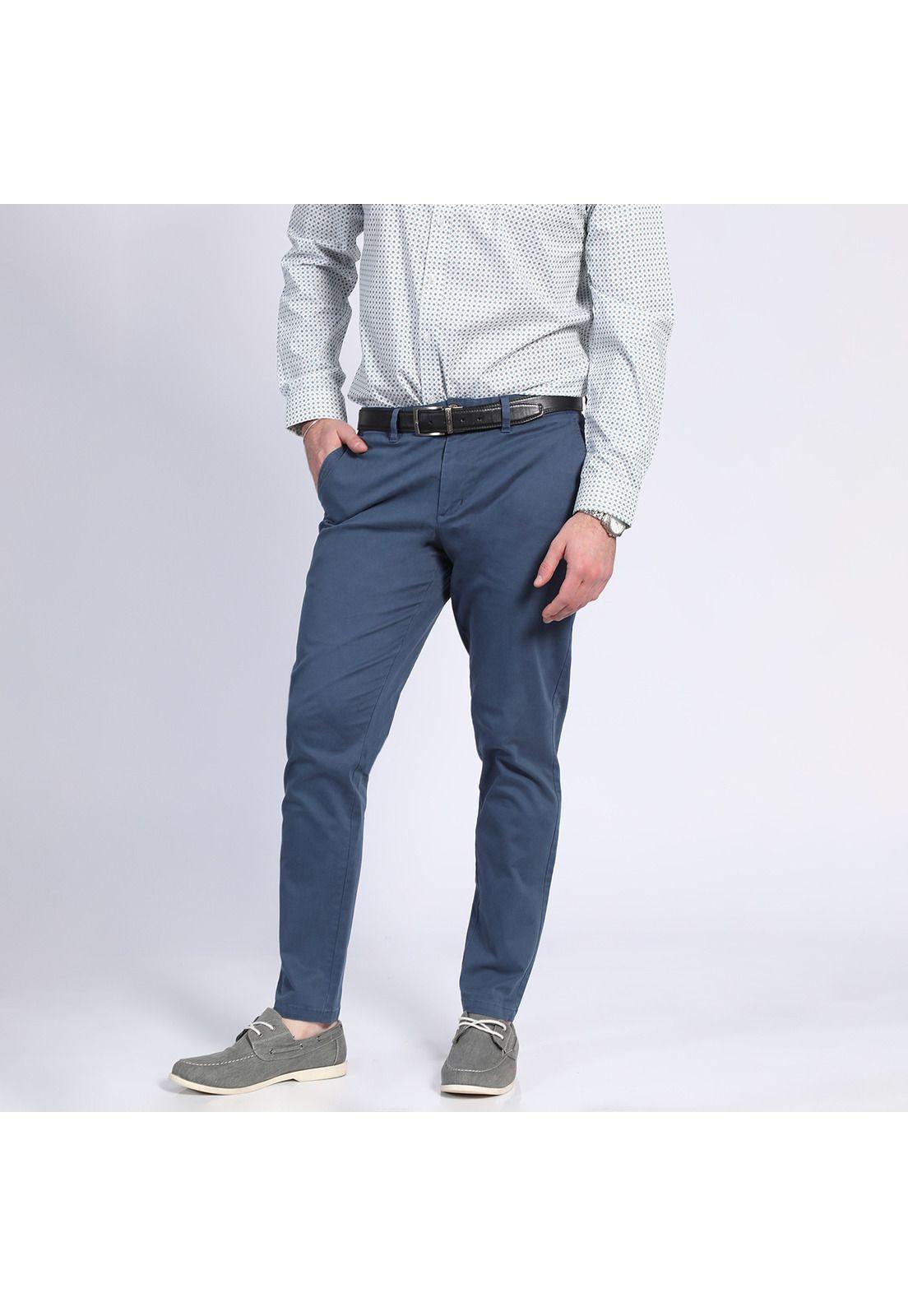 Pantalón Gabardina Spandex Frente Plano Azul marino-0