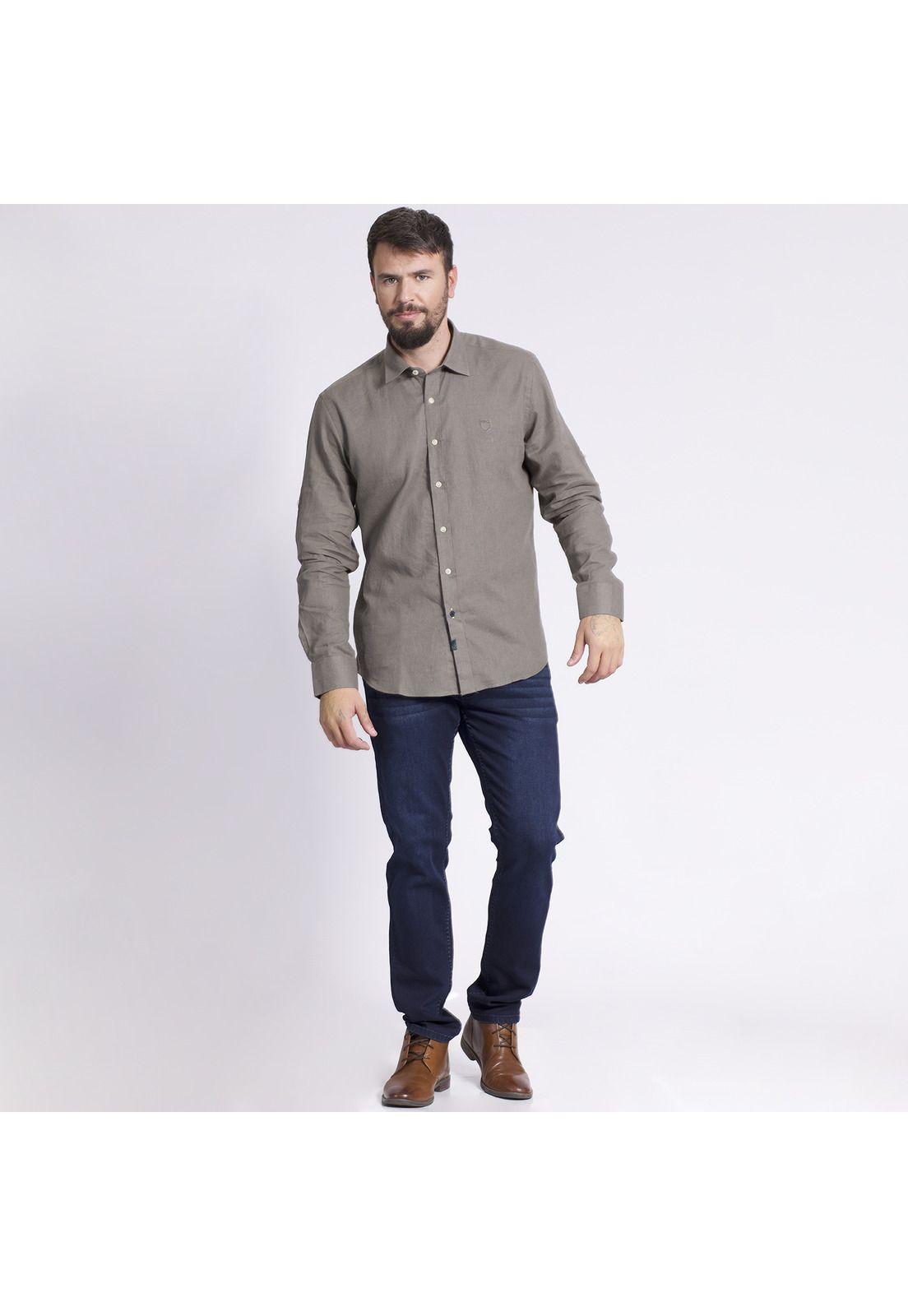 Camisa Manga Larga Roll Up Regular Fit Lino Gris-0