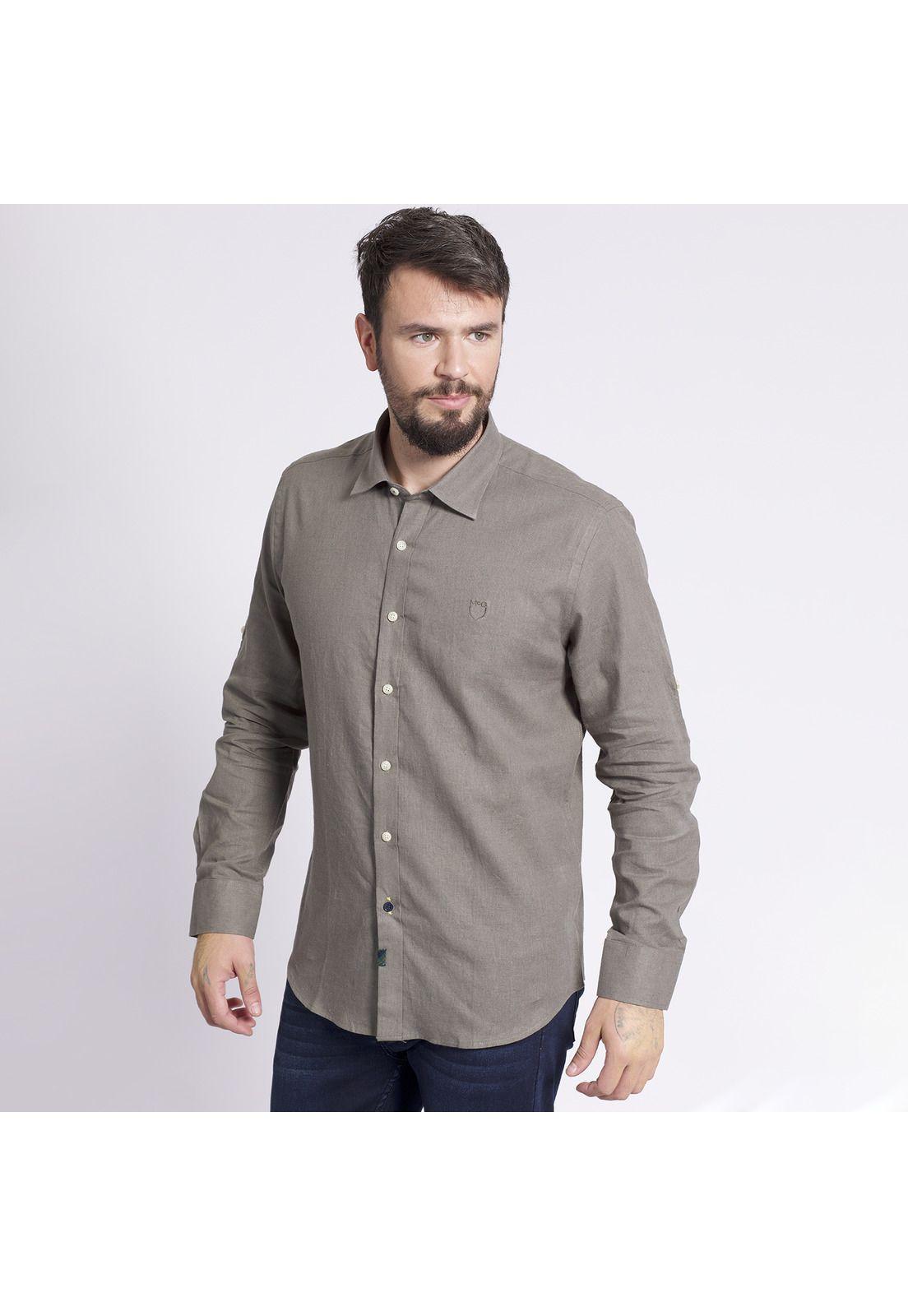 Camisa Manga Larga Roll Up Regular Fit Lino Gris-1