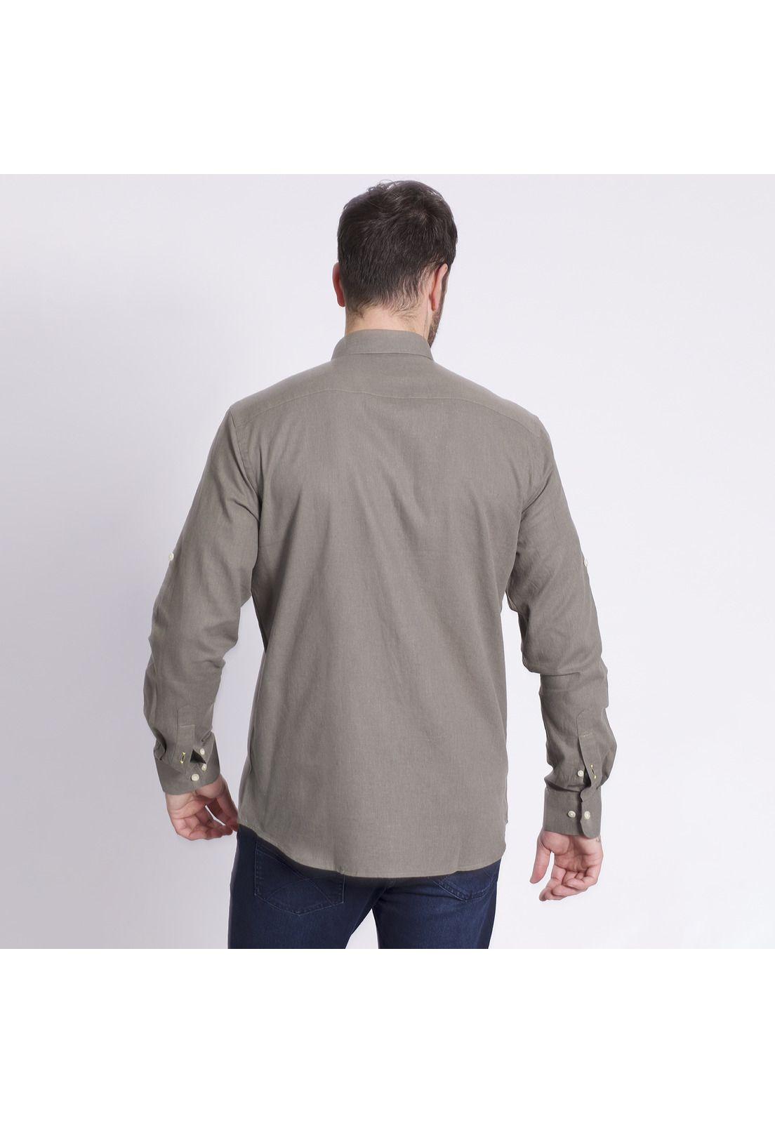 Camisa Manga Larga Roll Up Regular Fit Lino Gris-2