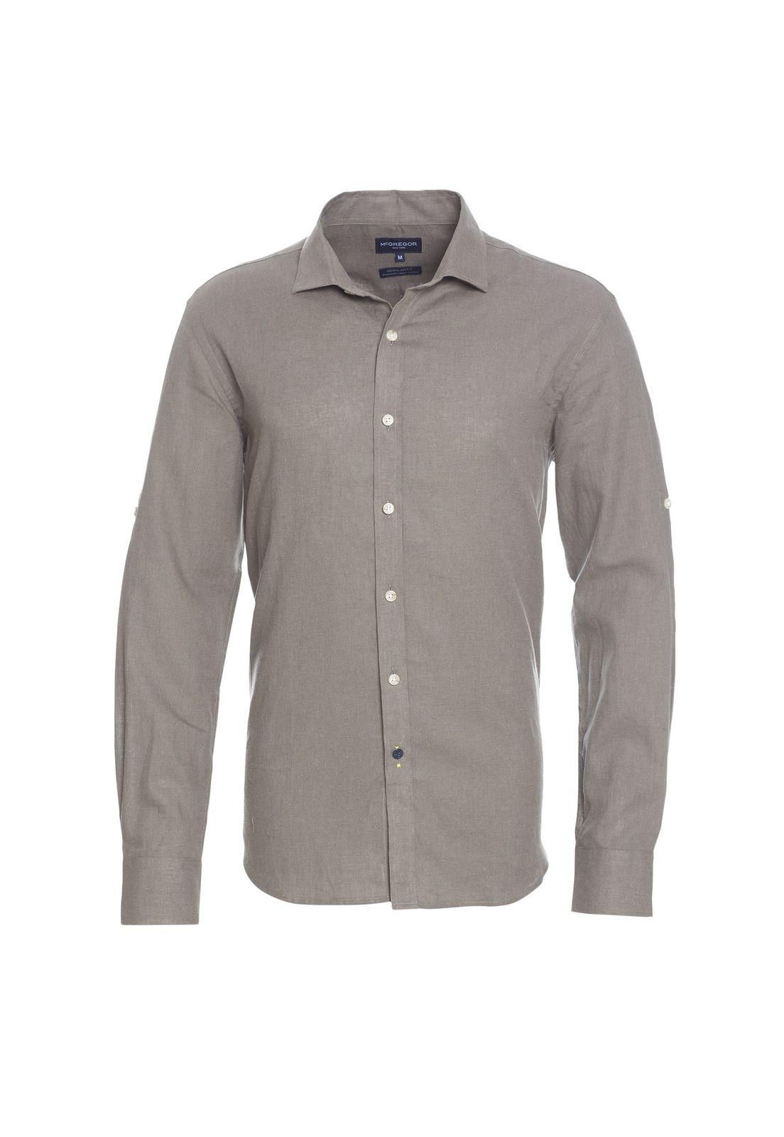 Camisa Manga Larga Roll Up Regular Fit Lino Gris-3