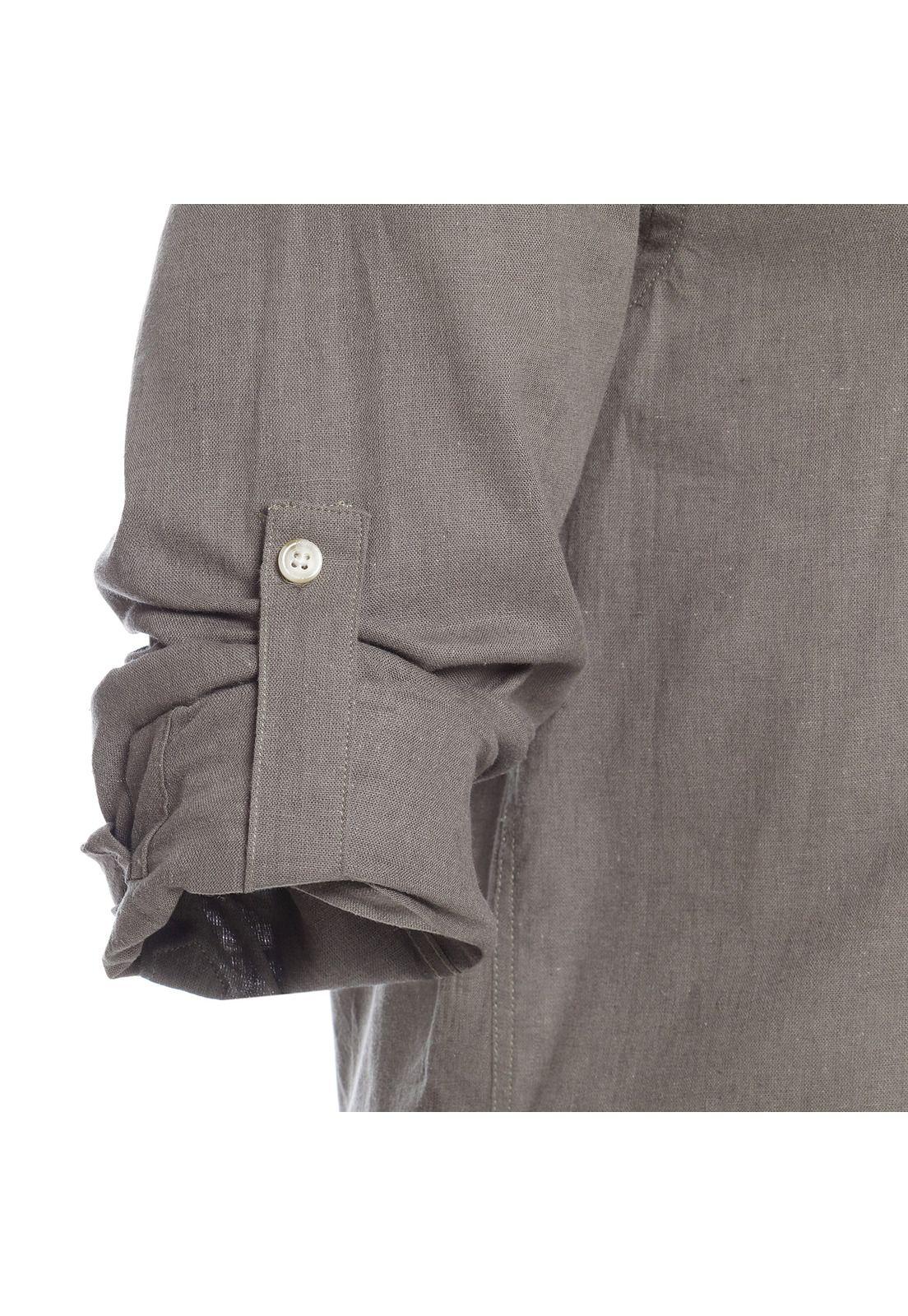Camisa Manga Larga Roll Up Regular Fit Lino Gris-4
