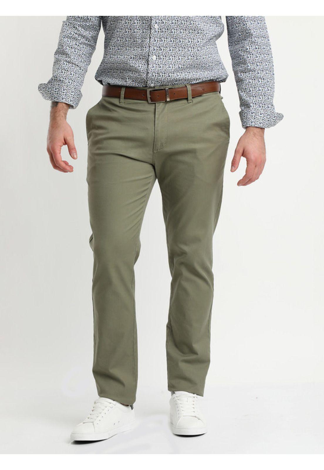 Pantalón Gabardina Spandex Frente Plano Verde-0