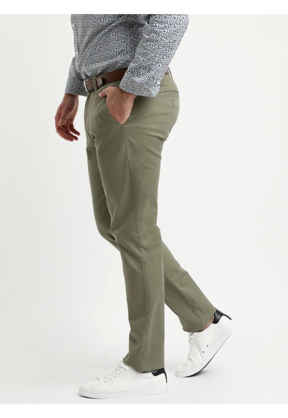 Pantalón Gabardina Spandex Frente Plano Verde-2