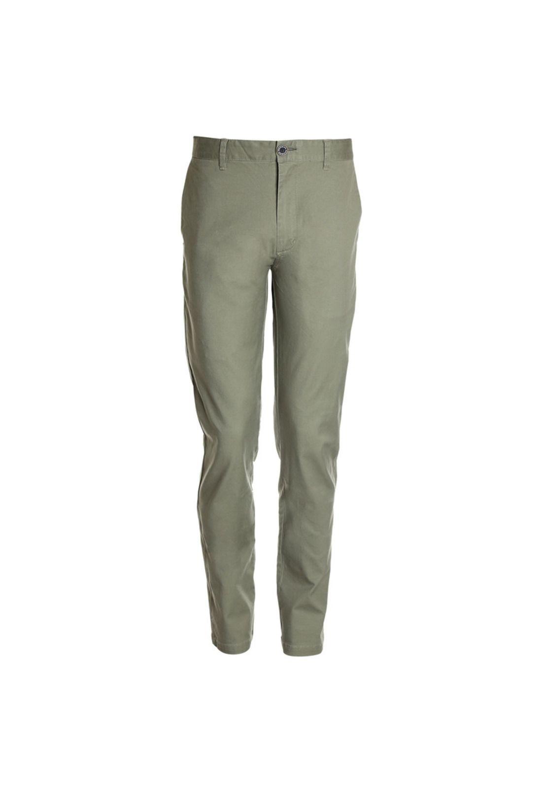 Pantalón Gabardina Spandex Frente Plano Verde-3