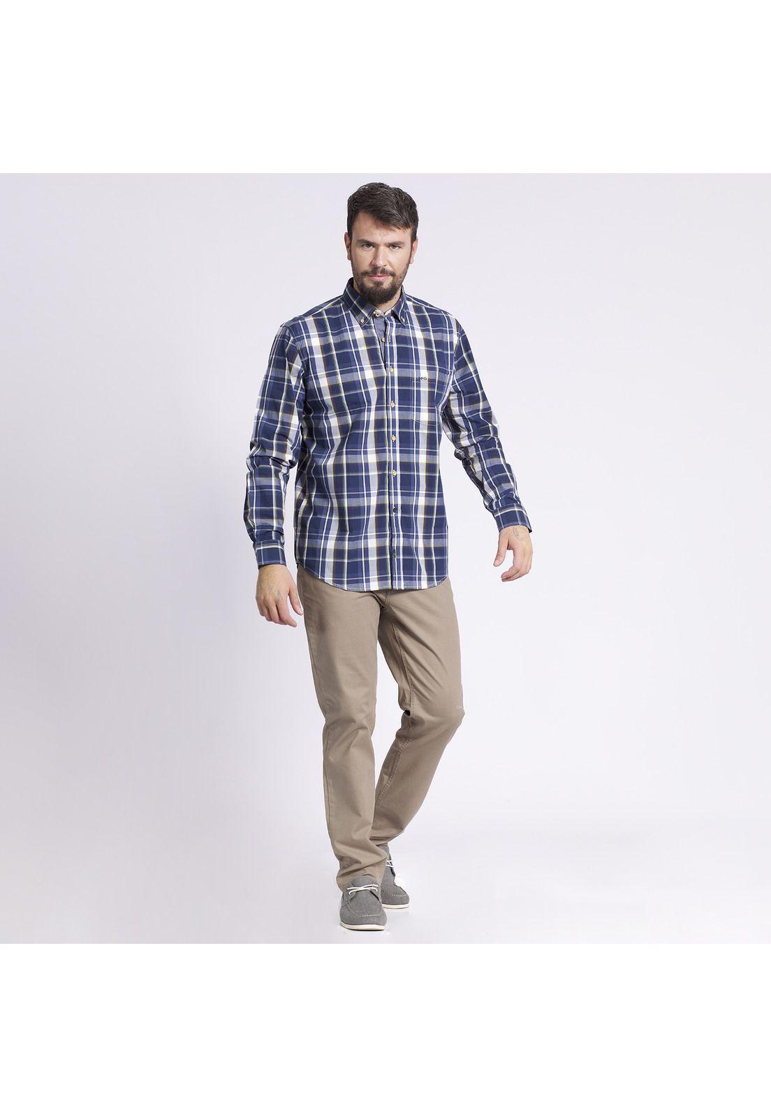 Camisa Manga Larga Escocesa Regular Fit Algodón Azul marino-0